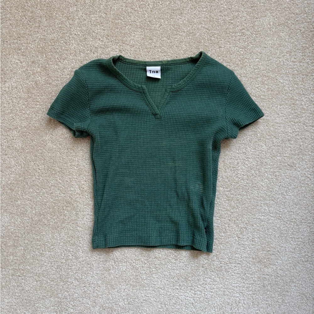 TNA Olive Knit Short Sleeve Top